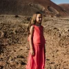 Pantalone di chiffon plissettato per bambina di colore rosso