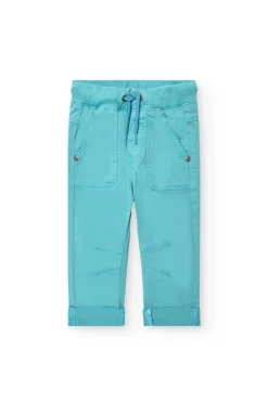 Pantalone di gabardina elasticizzato per neonato in verde