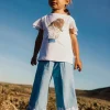 Pantalone di lino per neonata in colore azzurro cielo.