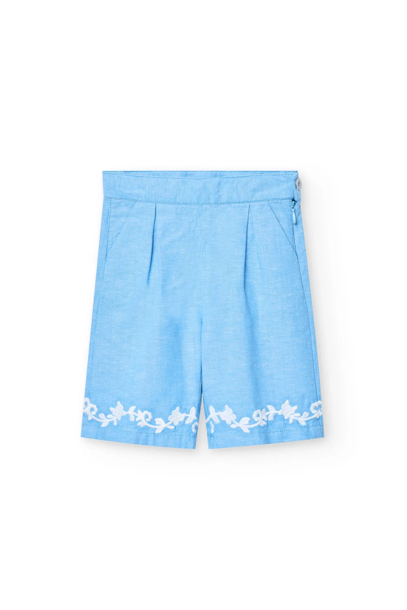 Pantalone di lino per neonata in colore azzurro cielo.