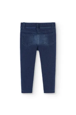 Pantalone in felpa denim per neonata in blu marino