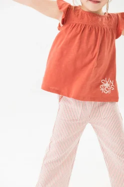 Pantalone in popeline per bambino a righe arancioni e bianche