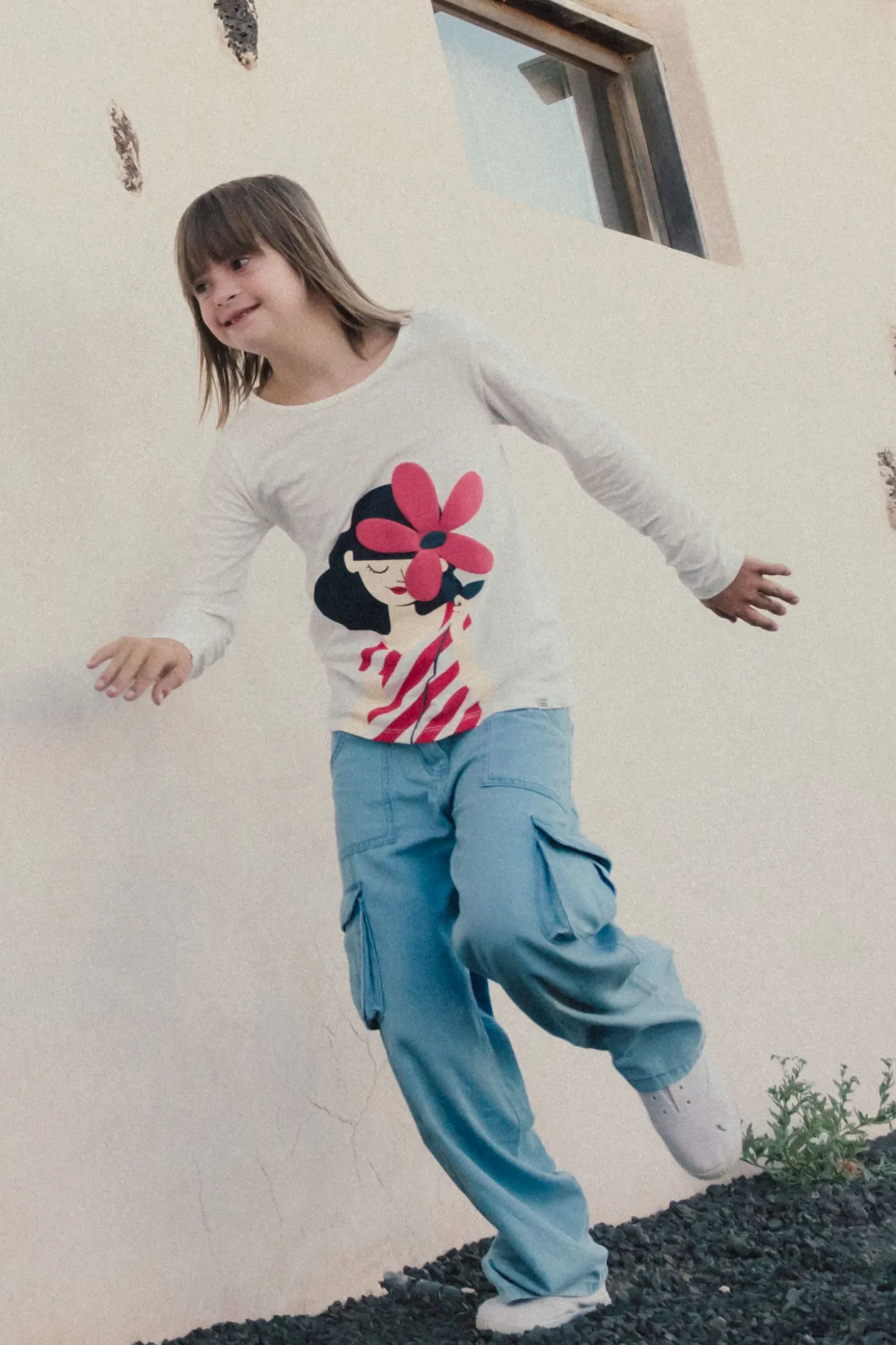 Pantaloni cargo in denim per bambina di colore blu