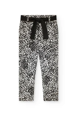 Pantaloni di maglia per bambina con stampa in bianco e nero.