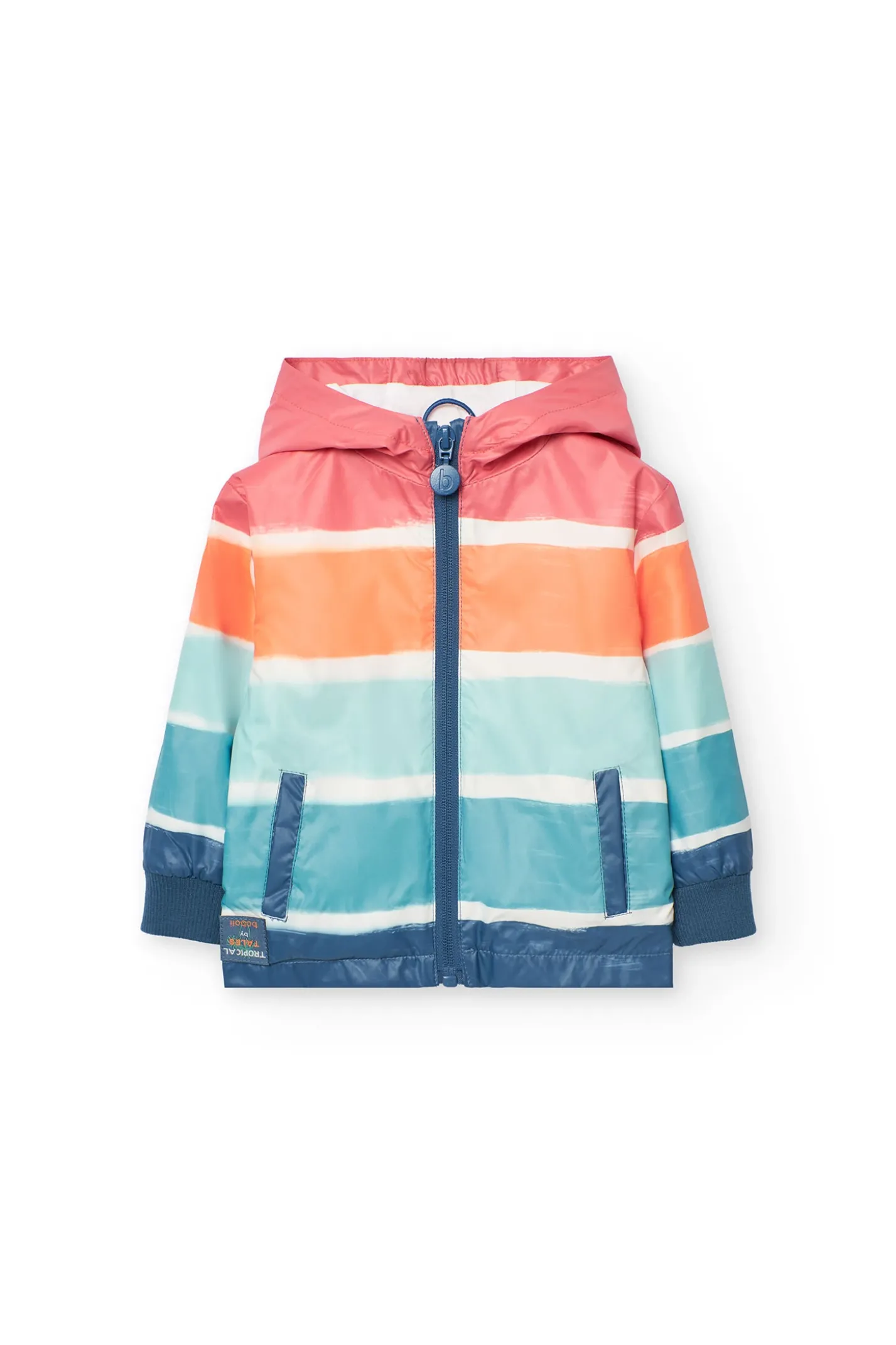 Parka per neonato con stampa in color corallo e acqua.