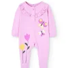 Pelele in maglia per neonata di colore rosa con stampa di farfalle e fiori.