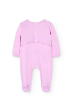 Pelele in maglia per neonata di colore rosa con stampa di farfalle e fiori.