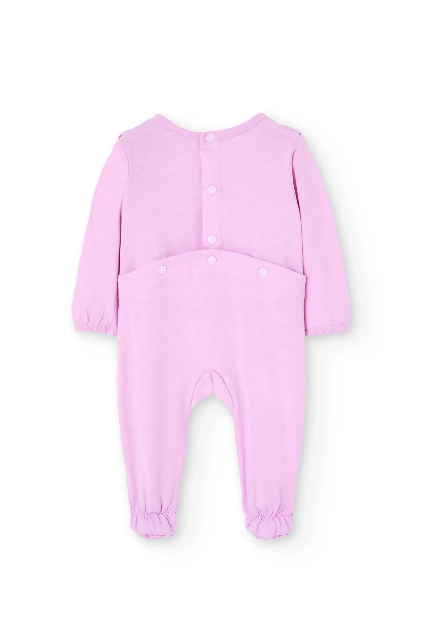Pelele in maglia per neonata di colore rosa con stampa di farfalle e fiori.
