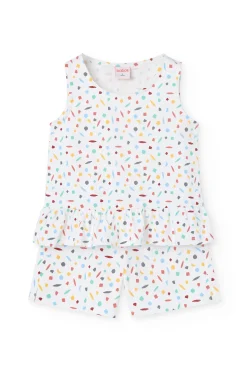 Pigiama a bretelle in maglia per bambina con stampa multicolore
