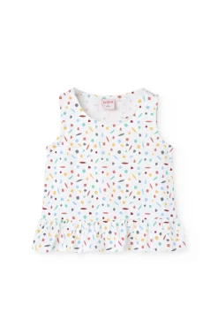 Pigiama a bretelle in maglia per bambina con stampa multicolore