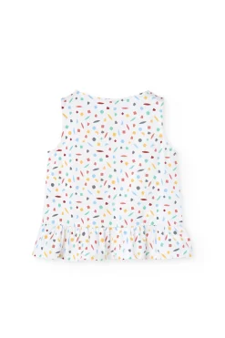 Pigiama a bretelle in maglia per bambina con stampa multicolore