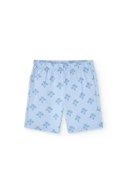 Pigiama corto in maglia per bambino con stampa in colore blu.