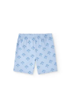 Pigiama corto in maglia per bambino con stampa in colore blu.