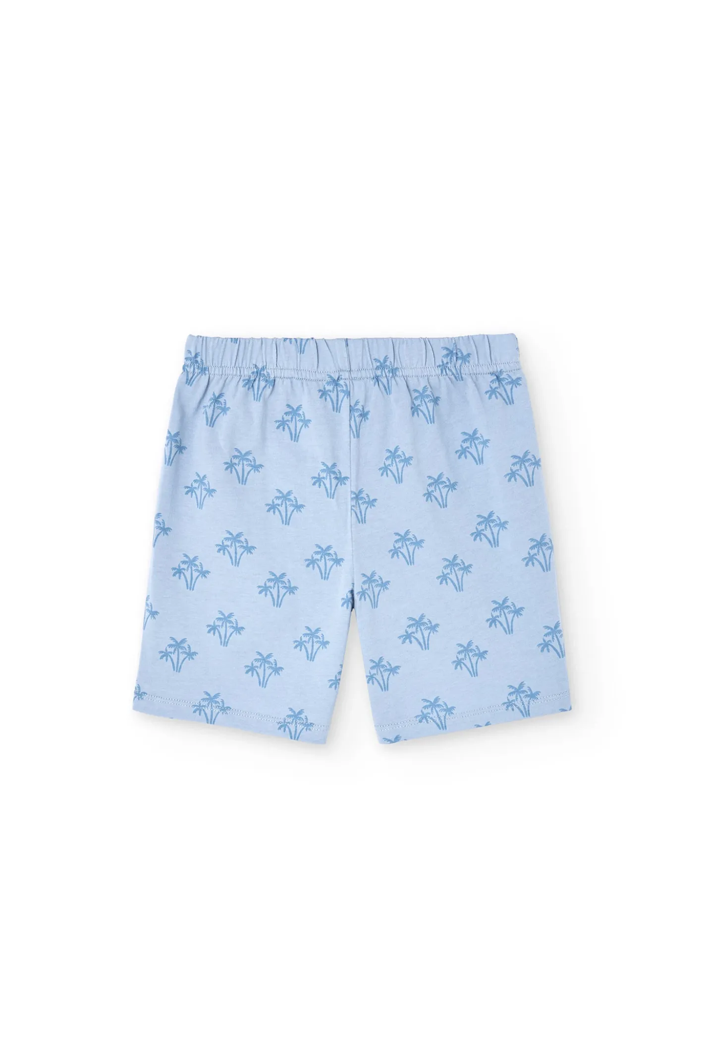 Pigiama corto in maglia per bambino con stampa in colore blu.