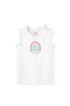 Pigiama di maglia senza maniche per bambina di colore bianco
