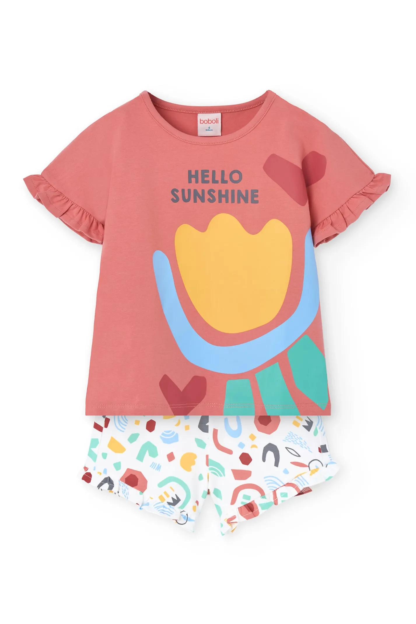 Pigiama in maglia a maniche corte per bambina di colore rosa