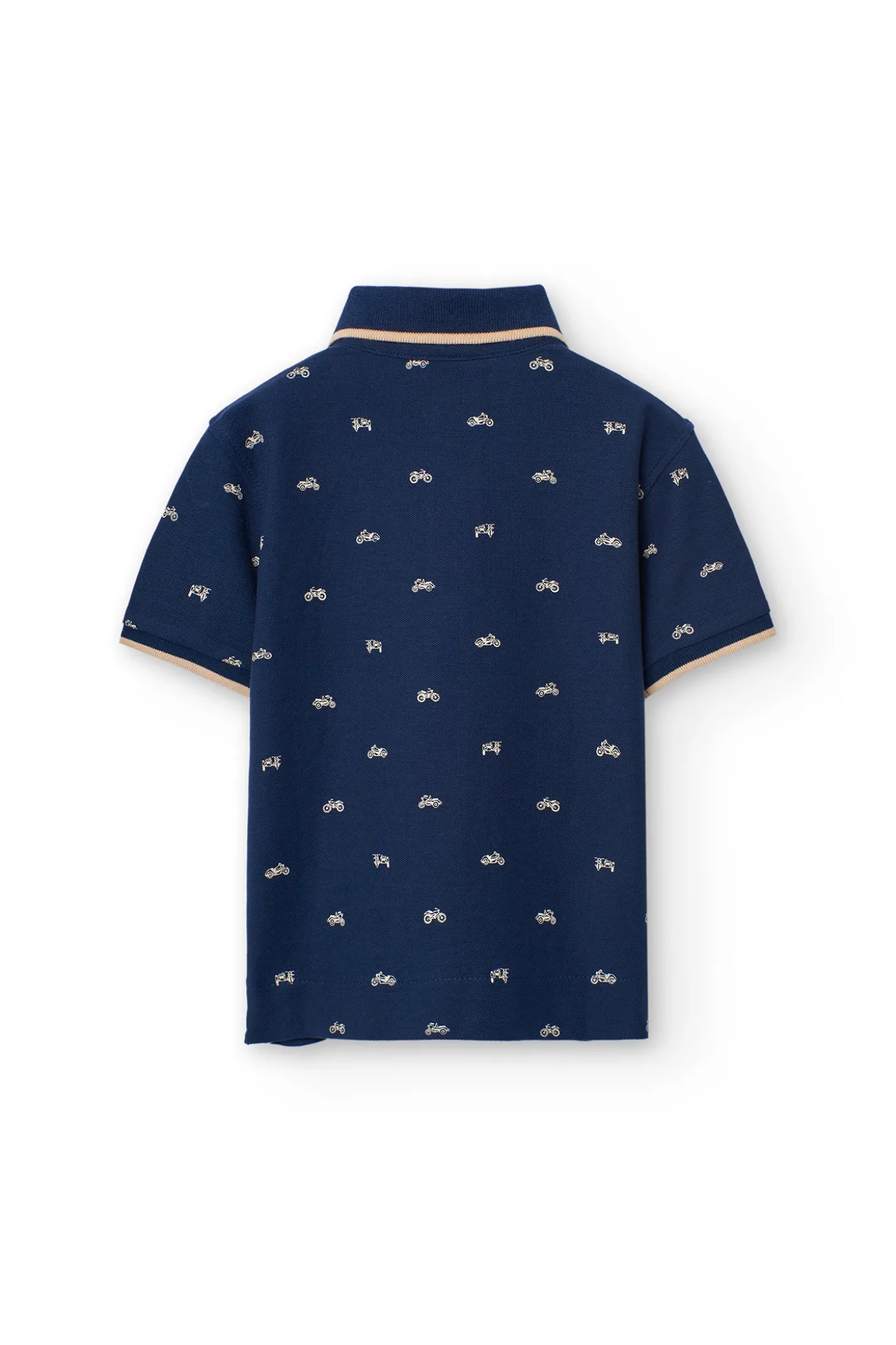 Polo in piqué per bambino con stampa in blu marino
