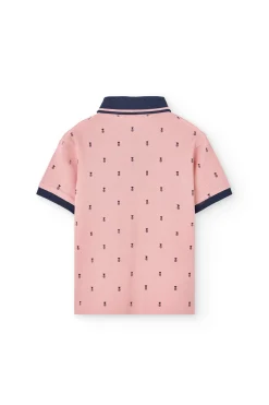 Polo piqué per bambino con stampa in colore rosa