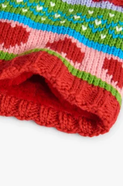 Sciarpa a maglia per bambina in rosso con cuori