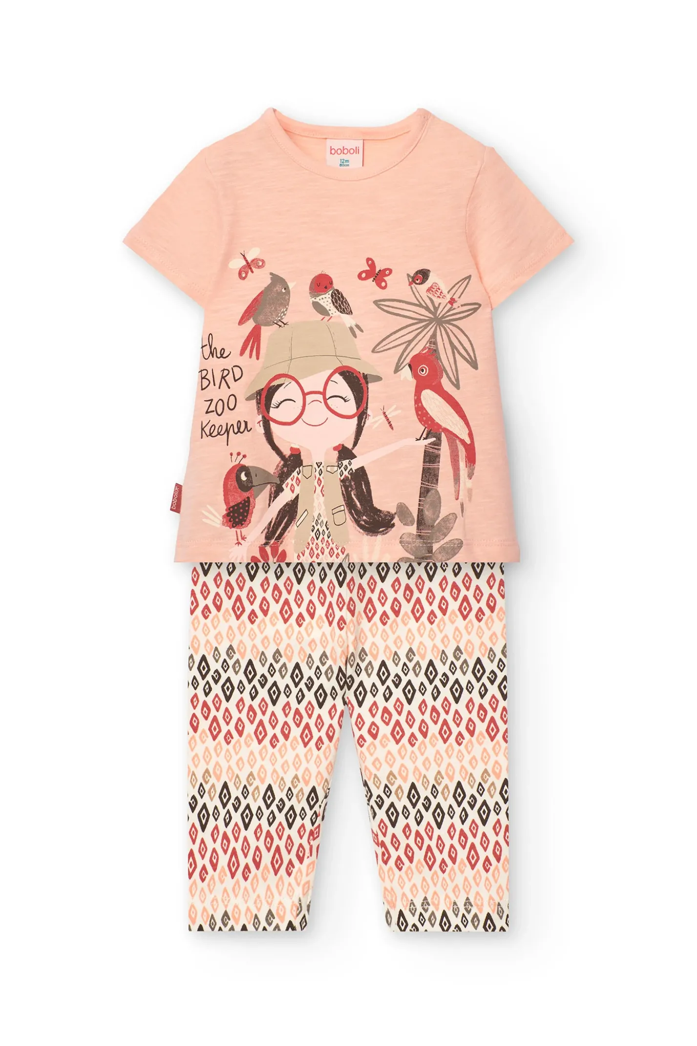 Set composto da maglietta e pantalone a maglia per neonata in colore salmone.