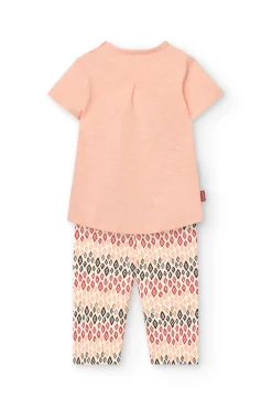 Set composto da maglietta e pantalone a maglia per neonata in colore salmone.