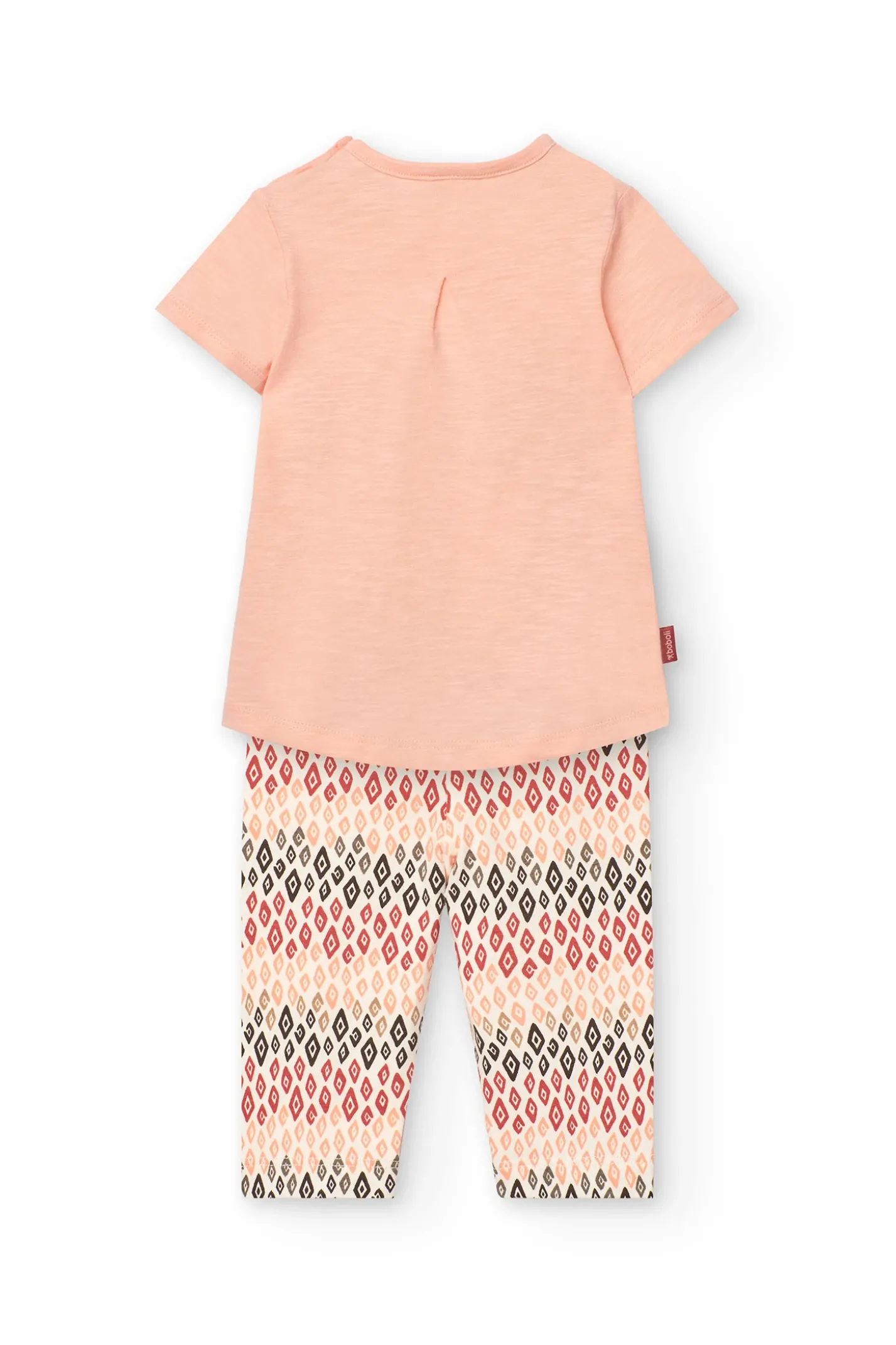 Set composto da maglietta e pantalone a maglia per neonata in colore salmone.