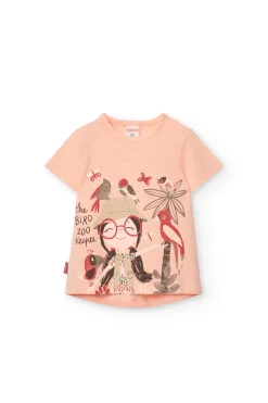 Set composto da maglietta e pantalone a maglia per neonata in colore salmone.