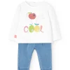 Set coordinato con maglietta e pantaloni in maglia per bambina in colore bianco.