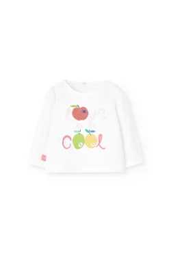 Set coordinato con maglietta e pantaloni in maglia per bambina in colore bianco.