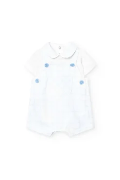 Set da neonato lavorato a maglia in colore bianco con stampa a quadri.