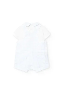 Set da neonato lavorato a maglia in colore bianco con stampa a quadri.