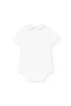 Set da neonato lavorato a maglia in colore bianco con stampa a quadri.