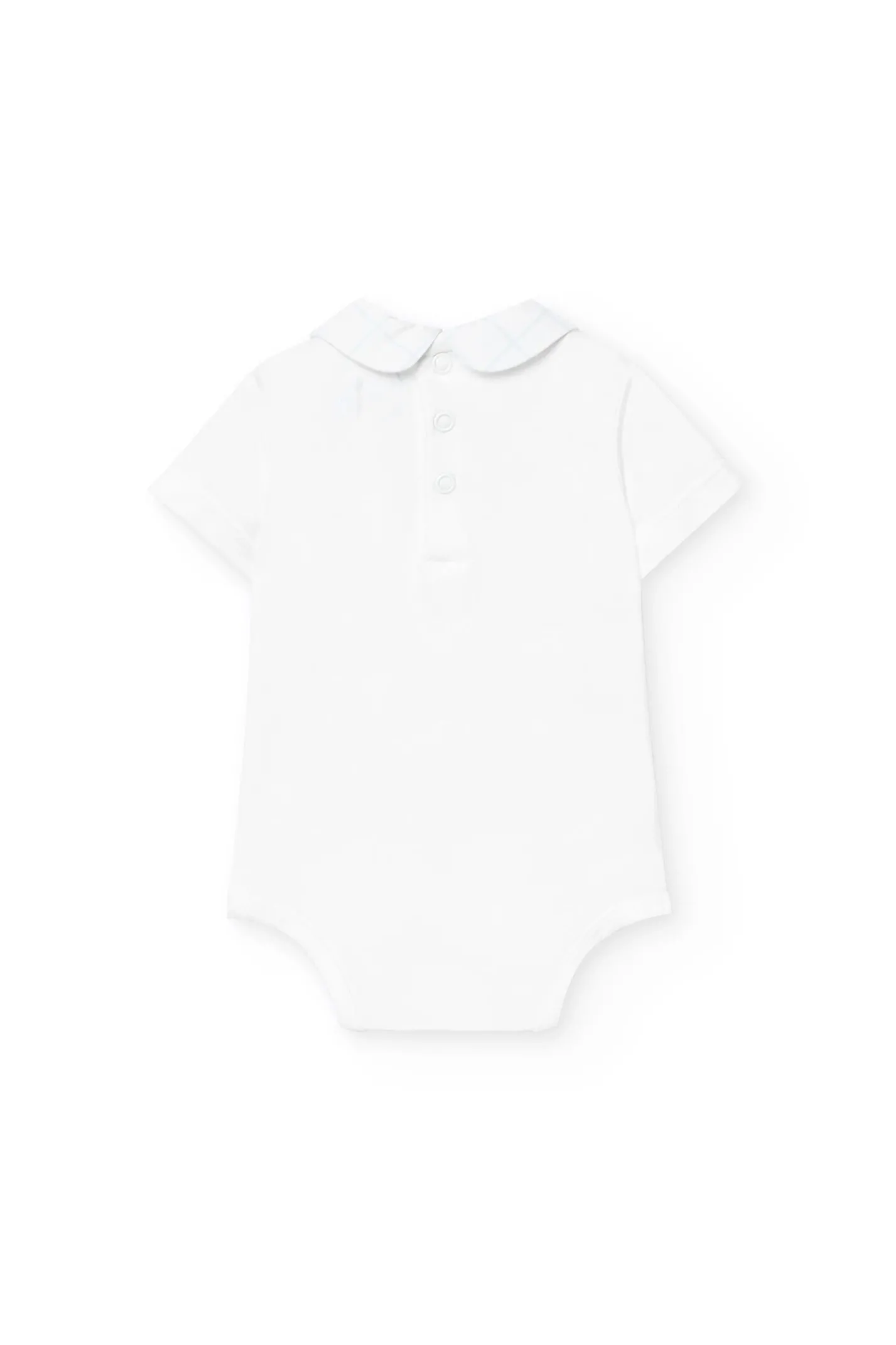 Set da neonato lavorato a maglia in colore bianco con stampa a quadri.