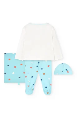 Set di maglieria per neonato in colore bianco.