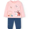 Set di maglietta e pantaloni in maglia per neonata di colore rosa