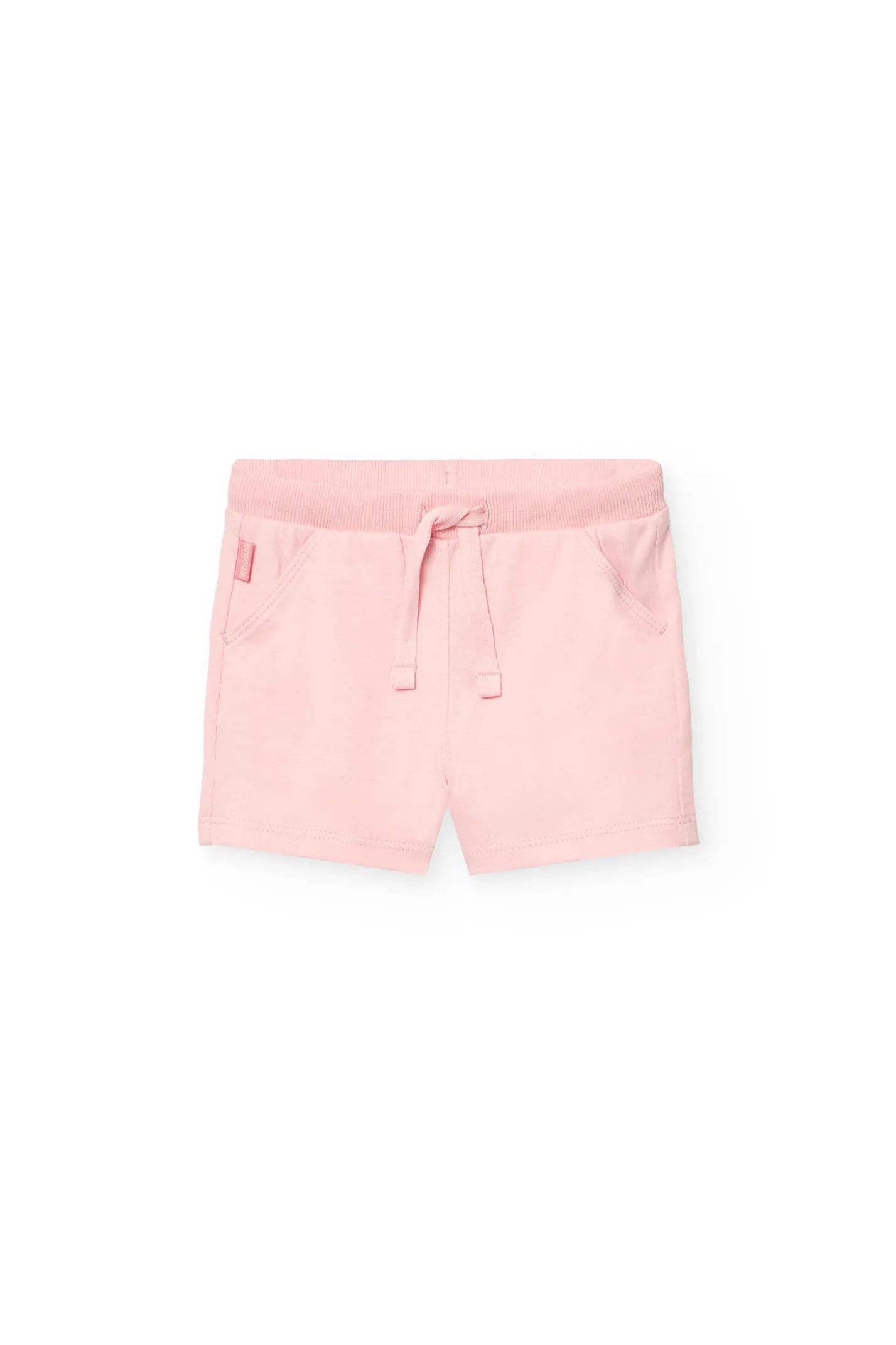 Set di maglietta e pantaloncini in maglia per neonata nei colori blu navy e rosa.