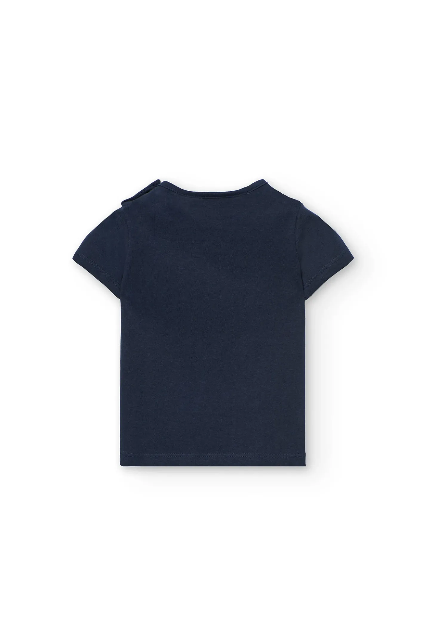 Set di maglietta e pantaloncini in maglia per neonata nei colori blu navy e rosa.