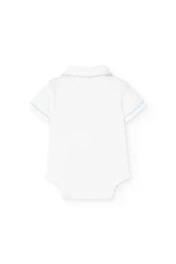 Set di maglietta e pantaloncini in maglia per neonato di colore blu.