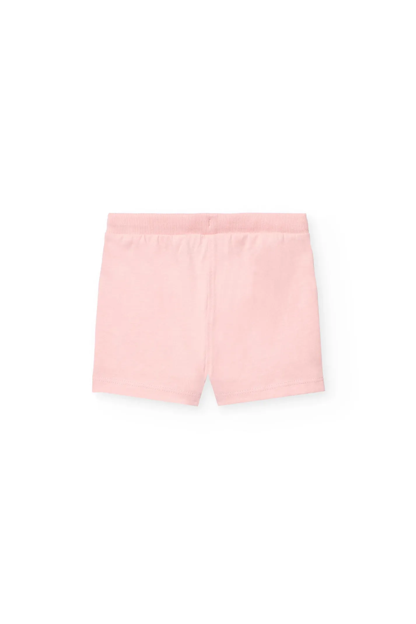 Set di maglietta e pantaloncini in maglia per neonata nei colori blu navy e rosa.