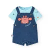 Set di maglietta in maglia per neonato in colore acqua con stampa di granchio.