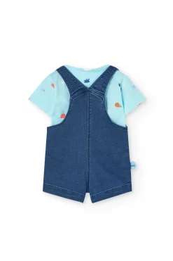 Set di maglietta in maglia per neonato in colore acqua con stampa di granchio.