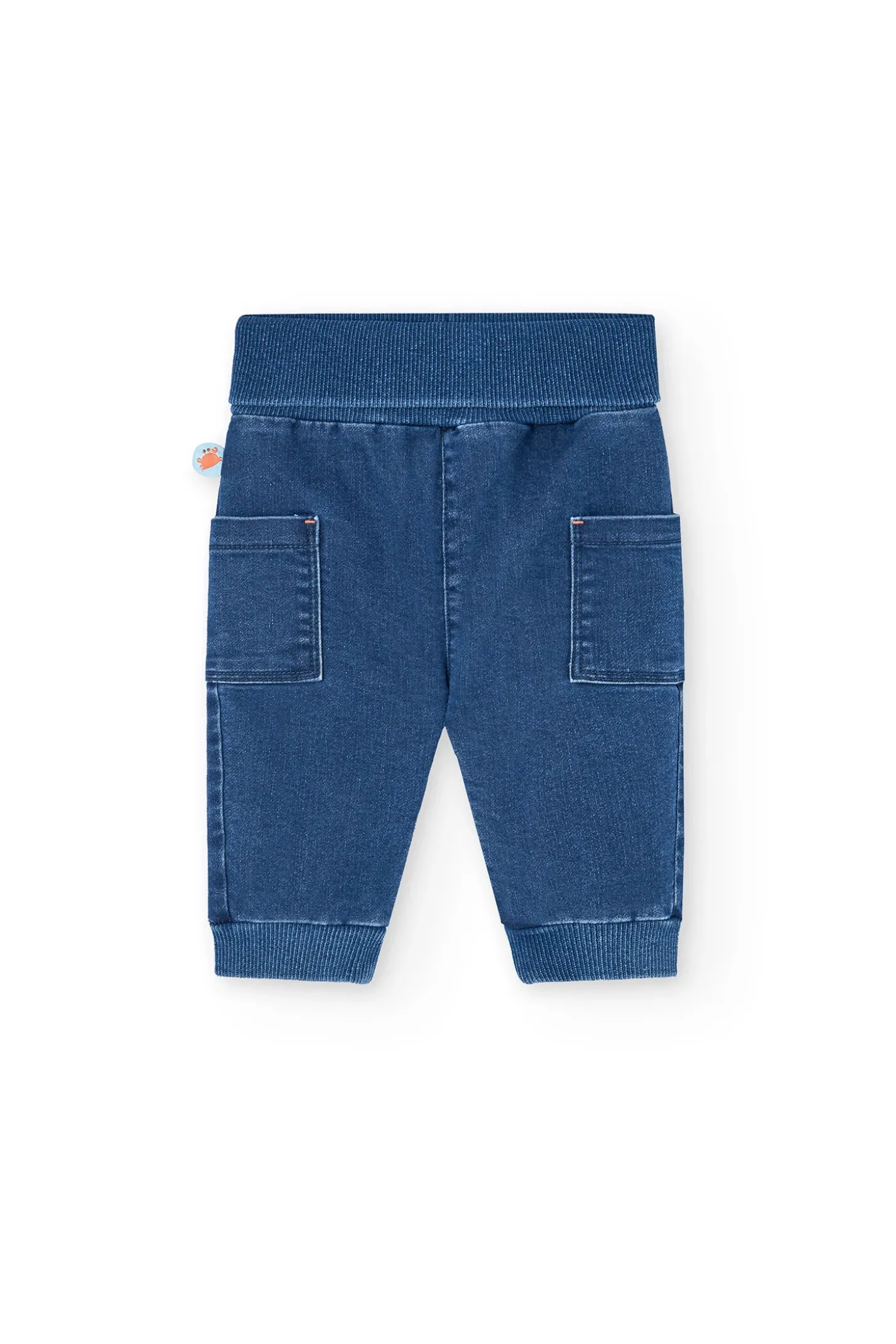 Set di maglietta in maglia per neonato di colore bianco e pantalone in blu.