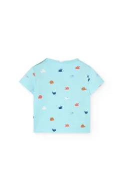 Set di maglietta in maglia per neonato in colore acqua con stampa di granchio.
