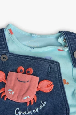 Set di maglietta in maglia per neonato in colore acqua con stampa di granchio.