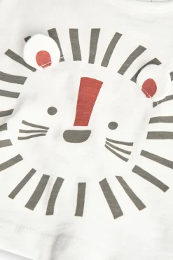 Set di t-shirt e pantaloncini in maglia per neonato bianco con motivo di leone.