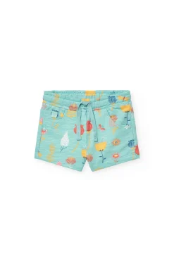 Short a maglia per neonata con stampa in colore acquamarina