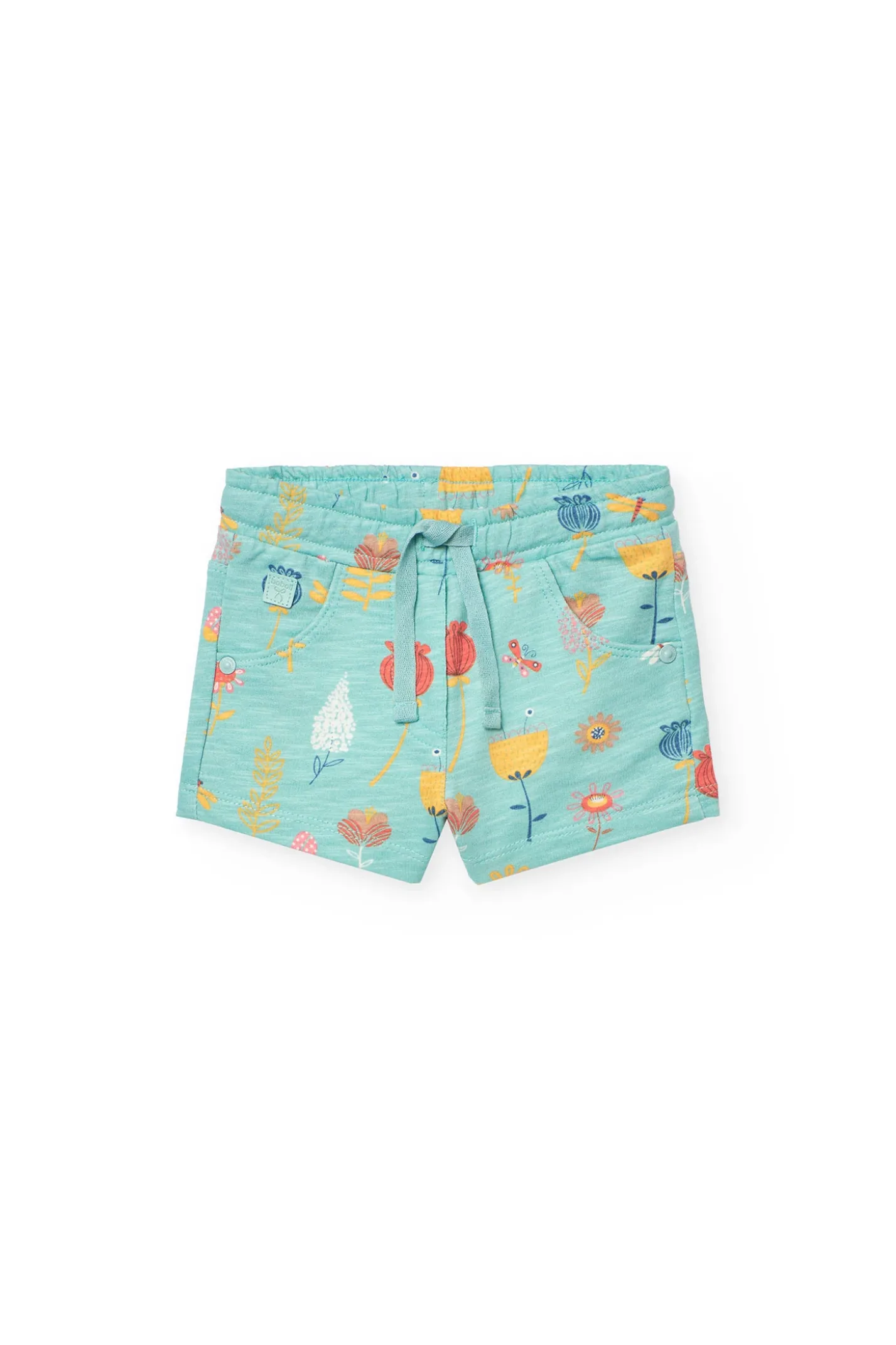 Short a maglia per neonata con stampa in colore acquamarina