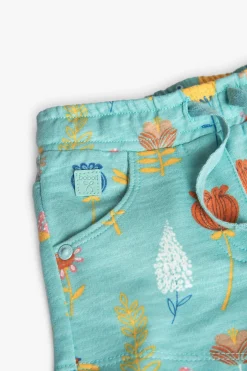 Short a maglia per neonata con stampa in colore acquamarina