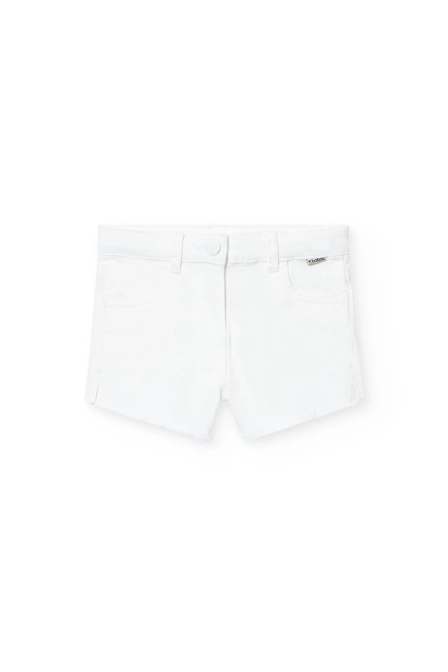 Short in tessuto di cotone elasticizzato per bambina di colore bianco.