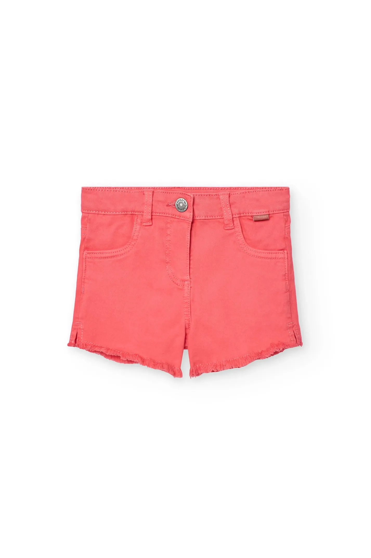 Short in twill elasticizzato per bambina in colore fragola